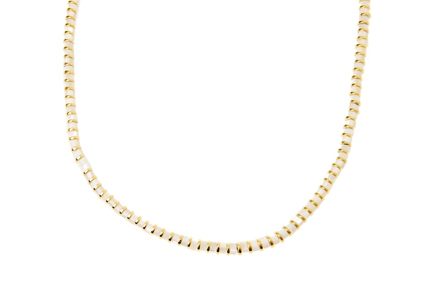 Collana argento dorato con tondi in ceramica bianca Selezione Zanolli