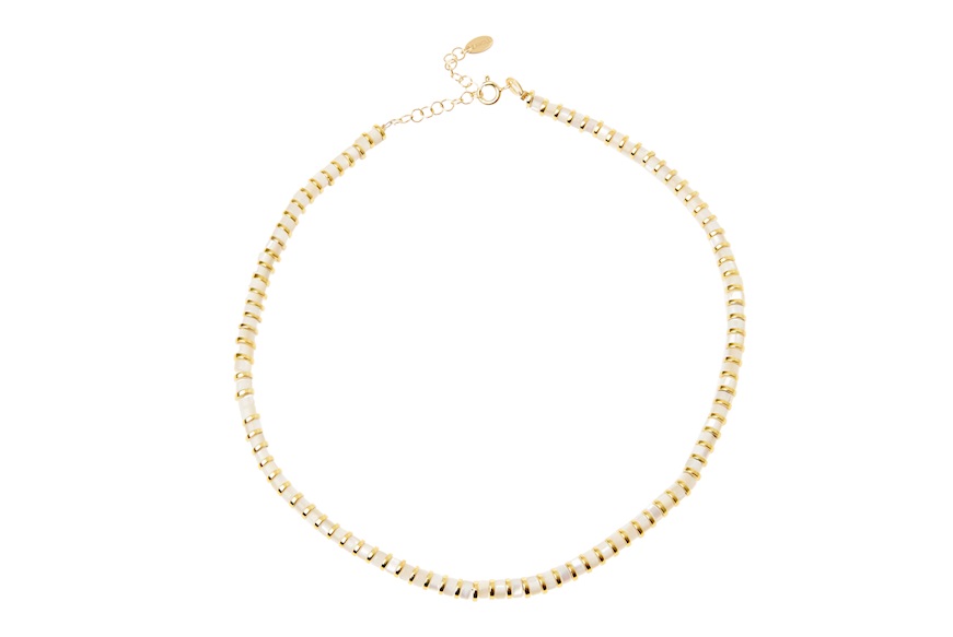 Collana argento dorato con tondi in ceramica bianca Selezione Zanolli