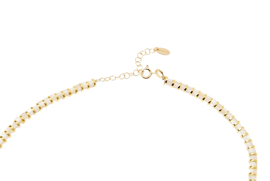 Collana argento dorato con tondi in ceramica bianca Selezione Zanolli