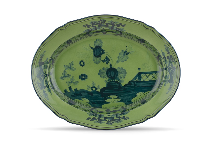 Vassoio ovale Oriente Italiano Malachite porcellana Richard Ginori
