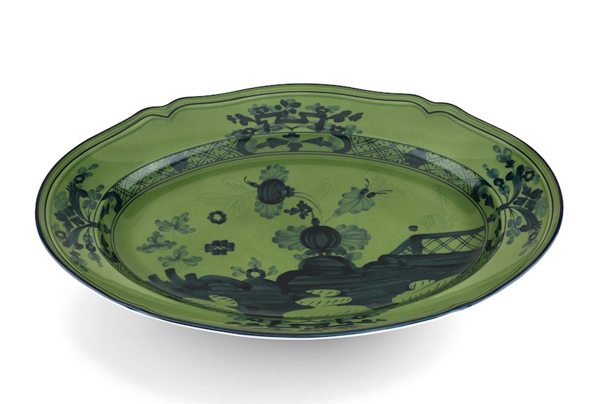 Vassoio ovale Oriente Italiano Malachite porcellana Richard Ginori