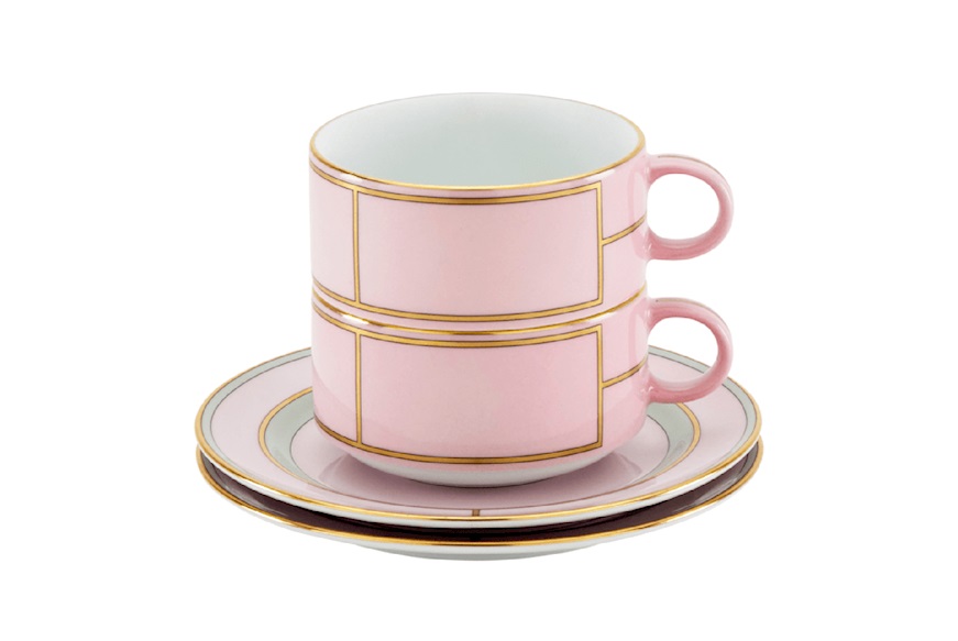 Set tazze te Diva porcellana rosa con piattino Richard Ginori