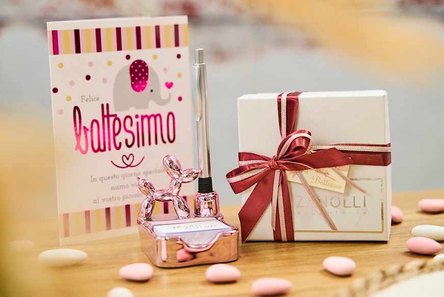 Post-it holder Balloon dog fuchsia with pen and ribbon Selezione Zanolli