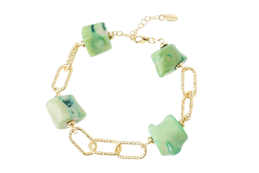 Bracciale argento dorato con bamboo verde Selezione Zanolli
