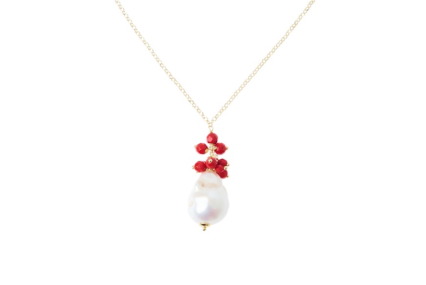 Necklace silver with baroque pearl and coral resin Selezione Zanolli