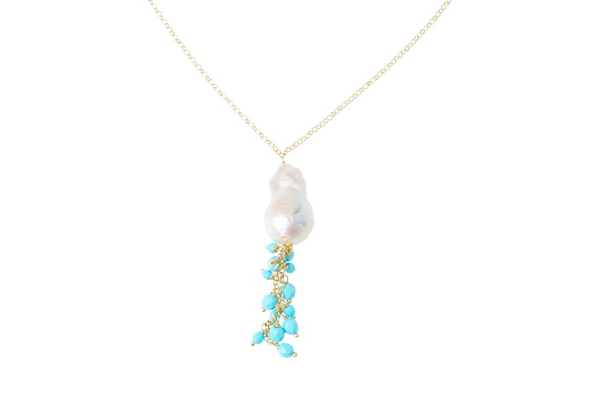 Collana argento dorato con perla barocca e resina turchese Selezione Zanolli