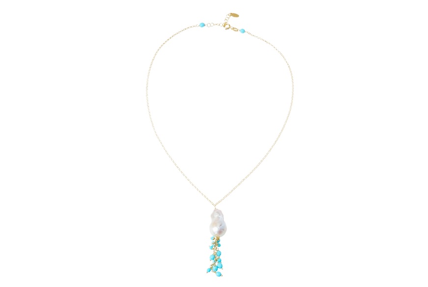 Collana argento dorato con perla barocca e resina turchese Selezione Zanolli