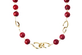 Necklace silver with red bamboo and ovals Selezione Zanolli