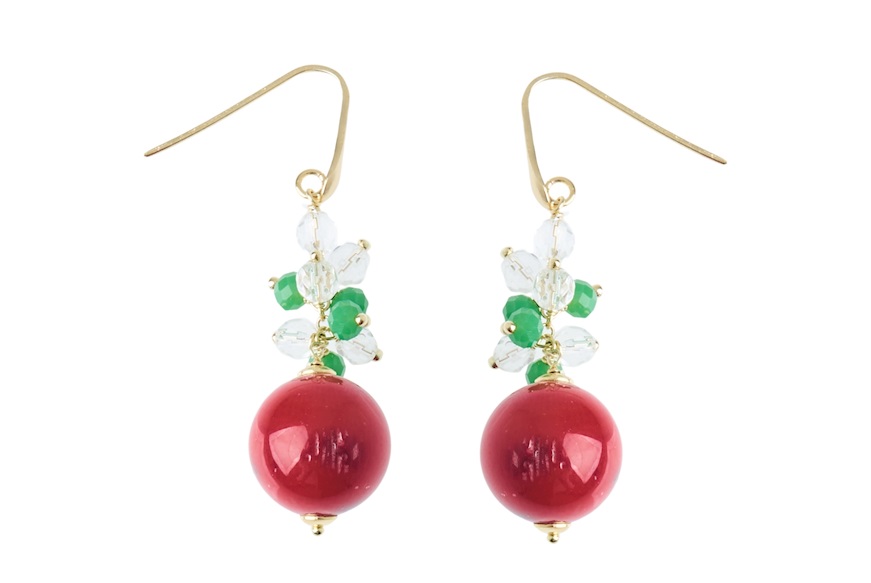 Orecchini Sea argento dorato con bamboo rosso e ciuffi multicolore Selezione Zanolli