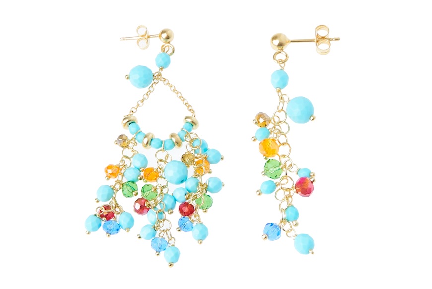 Oracchini argento dorato con resina turchese e cristalli multicolore Selezione Zanolli