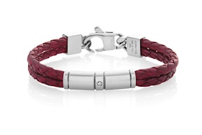 Bracelet Tribe steel double red leather and zircon Nomination