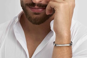 Bracciale Manvision acciaio e pelle grigia con cubic zirconia bianchi Nomination