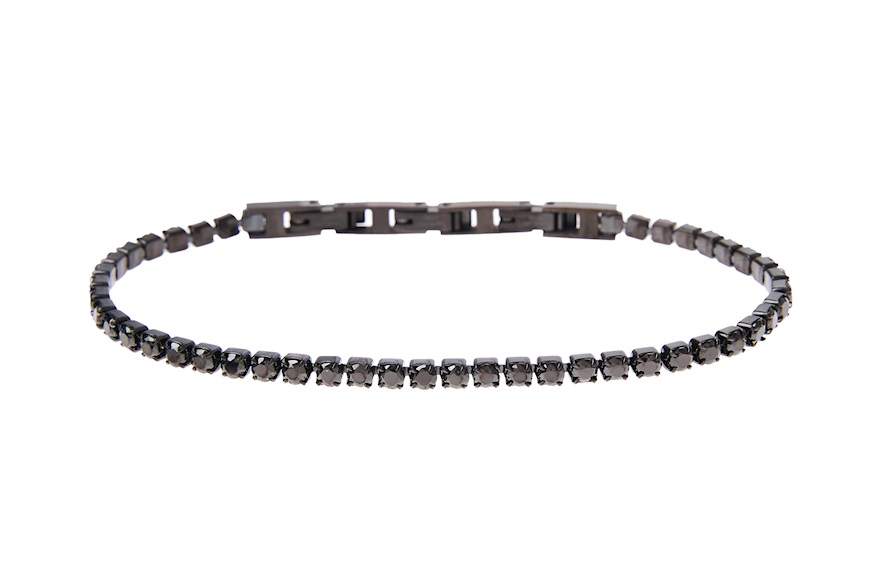 Bracciale tennis uomo acciaio brunito con zirconi neri Sovrani