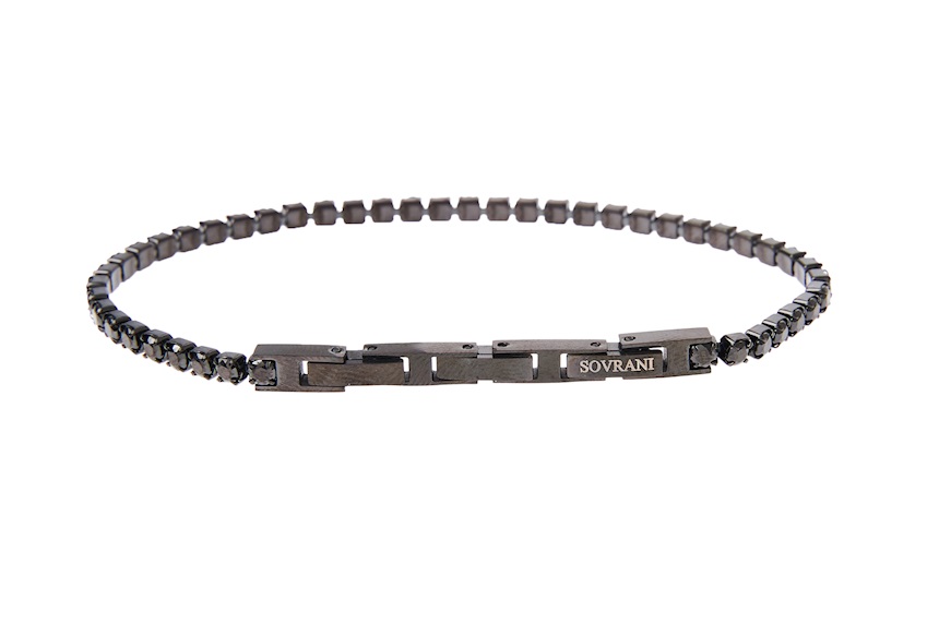 Bracciale tennis uomo acciaio brunito con zirconi neri Sovrani