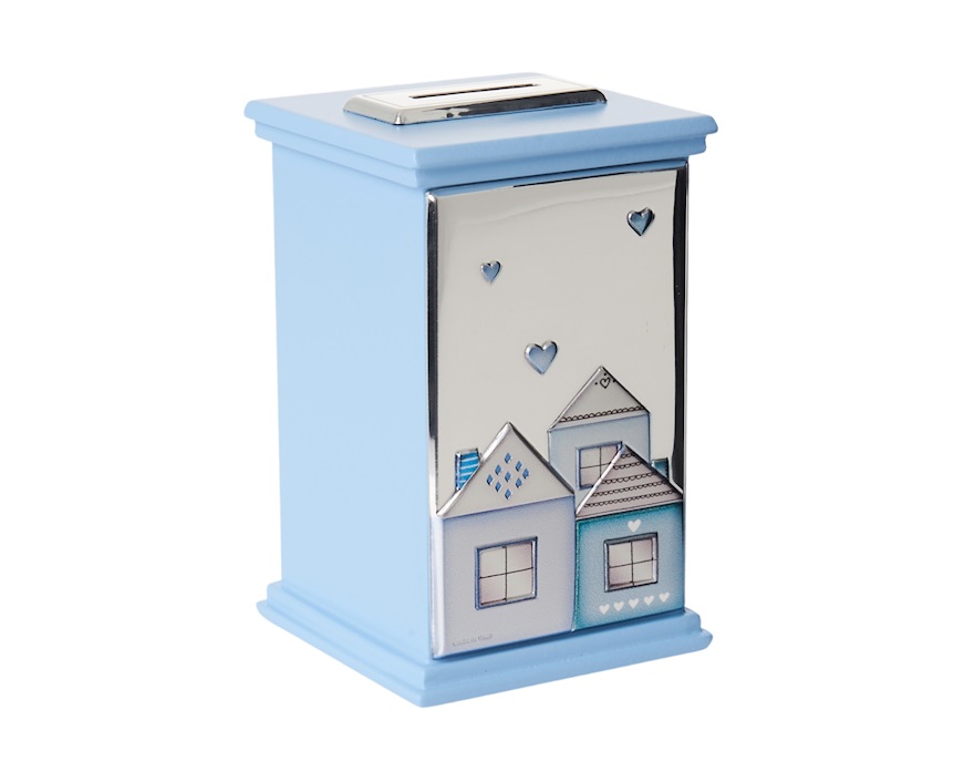 Salvadanaio Musicale argento pvd con Casette celeste Selezione Zanolli