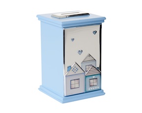 Salvadanaio Musicale argento pvd con Casette celeste Selezione Zanolli