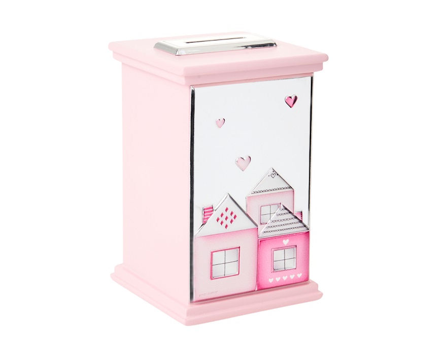 Salvadanaio Musicale argento pvd con Casette rosa Selezione Zanolli