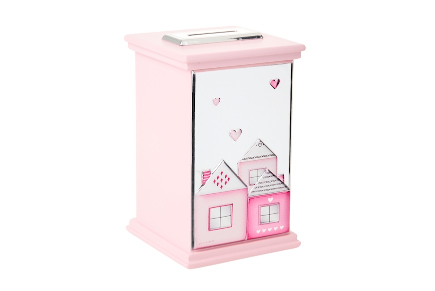 Salvadanaio argento pvd con Casette rosa Selezione Zanolli