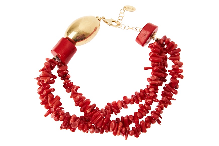 Bracciale argento dorato con chips di bamboo rosso Selezione Zanolli
