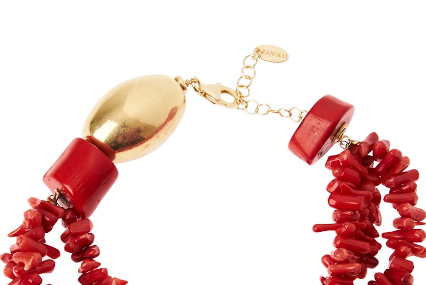 Bracciale argento dorato con chips di bamboo rosso Selezione Zanolli