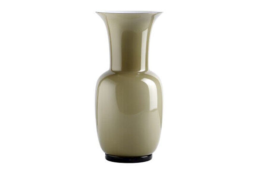 Vase Opalino Murano glass taupe and milk white Venini