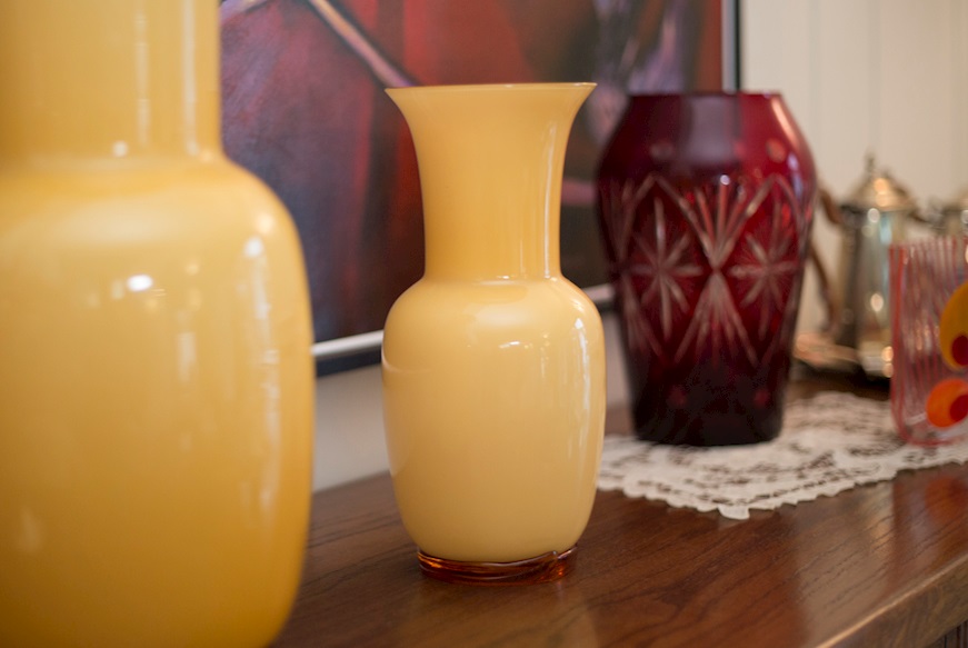 Vaso Opalino vetro di Murano ambra e lattimo Venini
