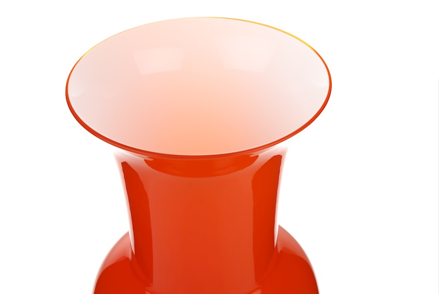 Vaso Opalino vetro di Murano arancio e lattimo Venini