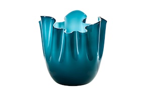 Vaso Fazzoletto vetro di Murano opalino orizzonte e acquamare Venini