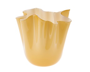 Vaso Fazzoletto vetro di Murano bicolore ambra interno lattimo