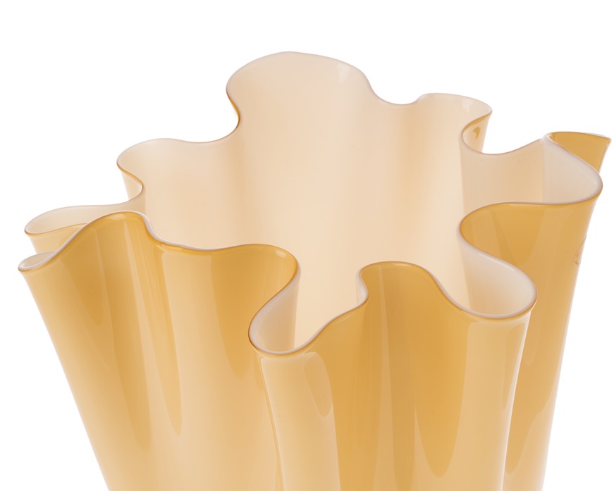 Vaso Fazzoletto vetro di Murano bicolore ambra interno lattimo Venini