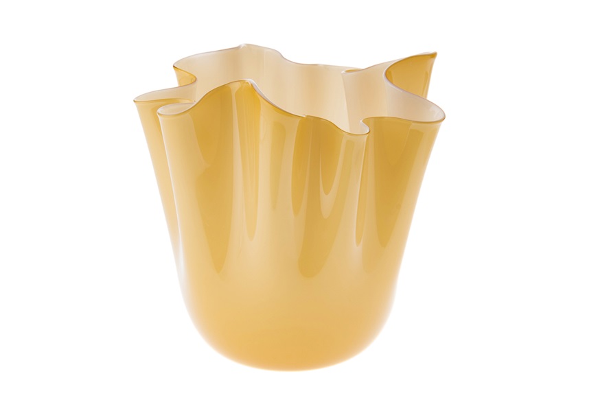 Vaso Fazzoletto vetro di Murano opalino ambra e lattimo Venini
