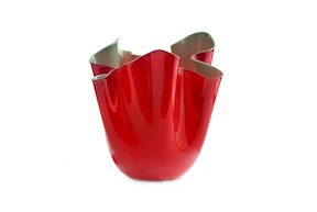 Vase Fazzoletto Murano glass opalino red and apple green Venini