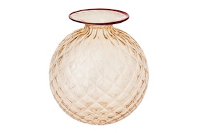 Vase Monofiore Balloton Murano glass peach with red ring Venini