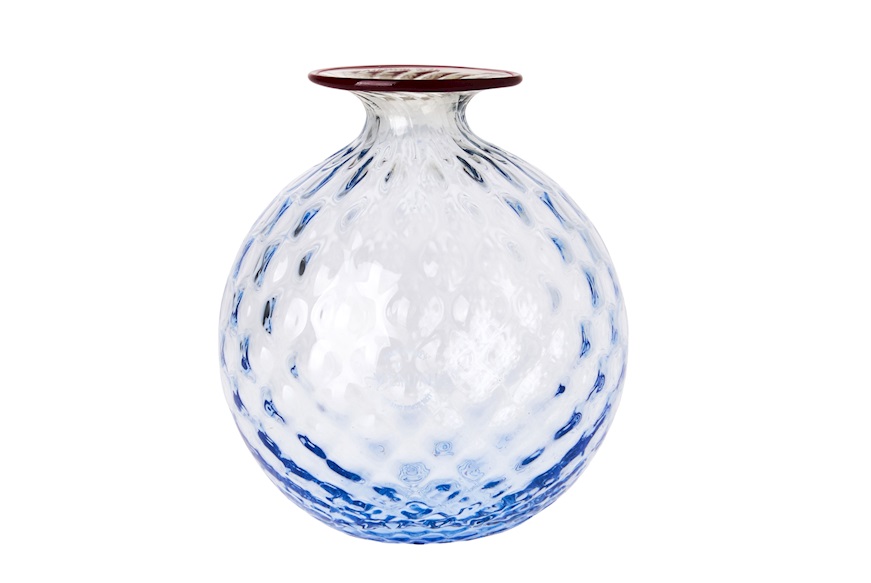 Vase Monofiore Balloton Murano glass iceberg with red ring Venini