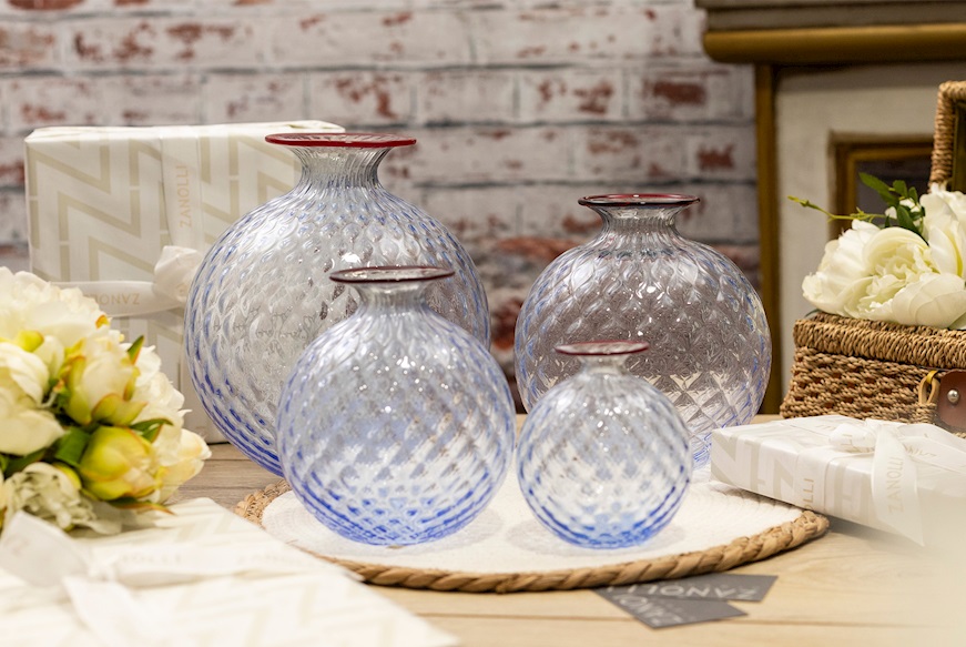 Vase Monofiore Balloton Murano glass iceberg with red ring Venini