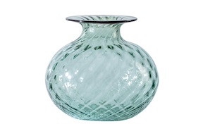 Vase Monofiore Balloton Murano glass rio green with red ring Venini
