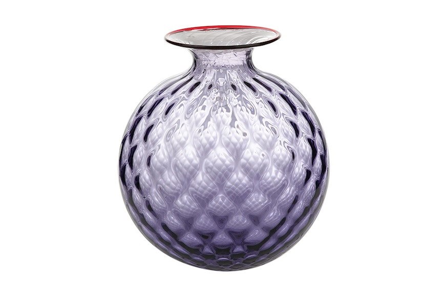 Vase Monofiore Balloton Murano glass indigo with red ring Venini