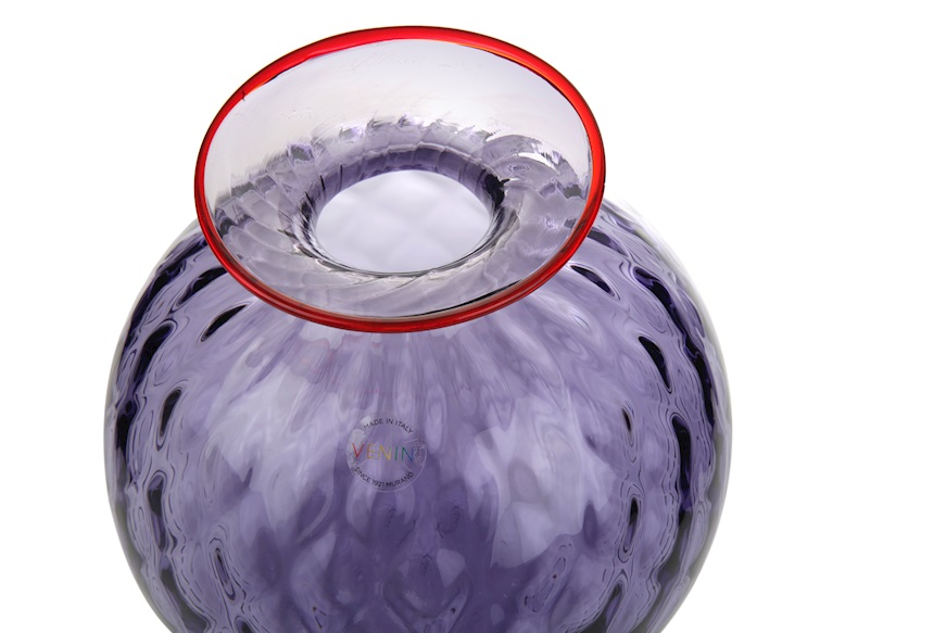 Vase Monofiore Balloton Murano glass indigo with red ring Venini