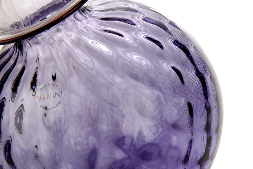Vase Monofiore Balloton Murano glass indigo with red ring Venini