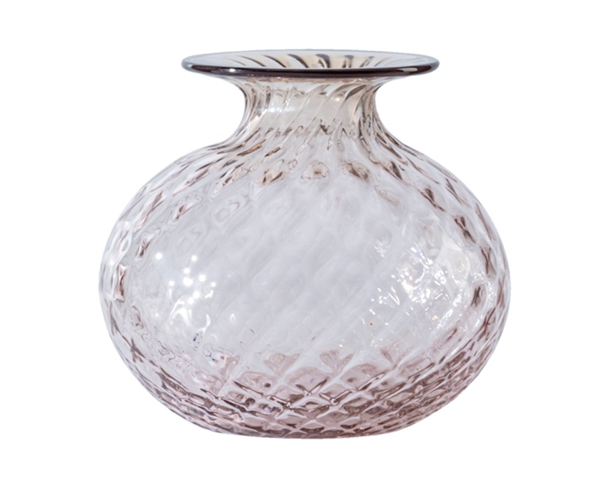 Vase Monofiore Balloton Murano glass pink with red ring Venini