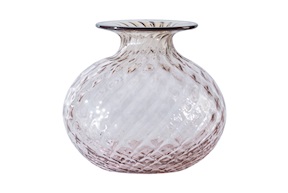 Vase Monofiore Balloton Murano glass pink with red ring Venini