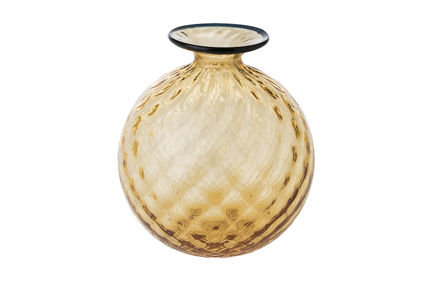 Vaso Monofiore Balloton vetro di Murano ambra con filo orizzonte Venini