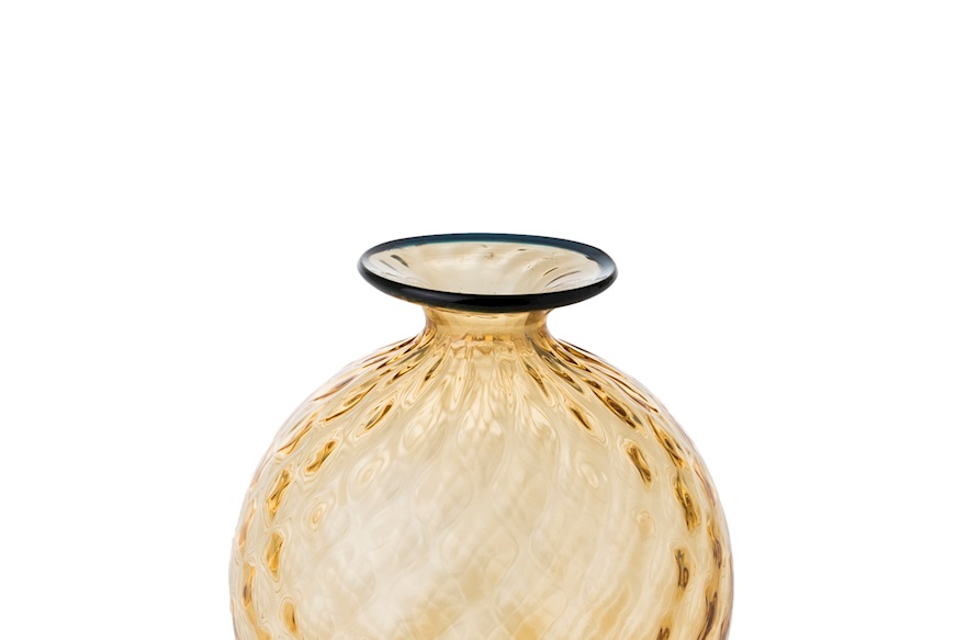 Vaso Monofiore Balloton vetro di Murano ambra con filo orizzonte Venini