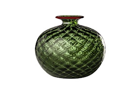 Vase Monofiore Balloton Murano glass apple green with red ring Venini