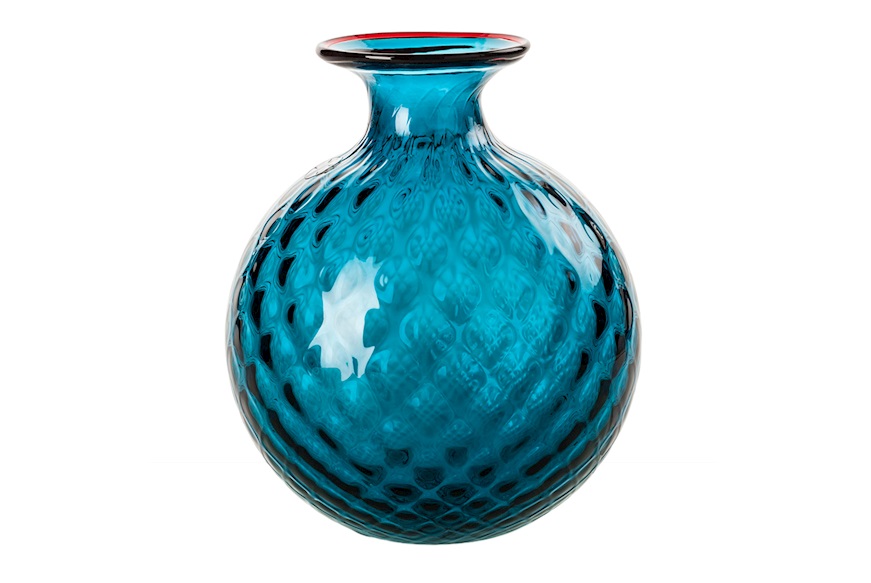 Vaso Monofiore Balloton vetro di Murano orizzonte con filo rosso Venini