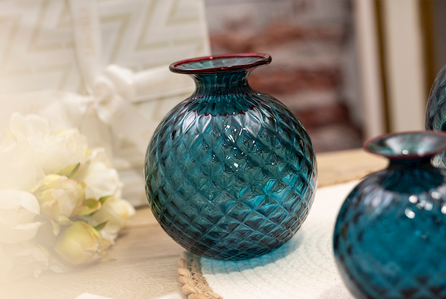 Vaso Monofiore Balloton vetro di Murano orizzonte con filo rosso Venini
