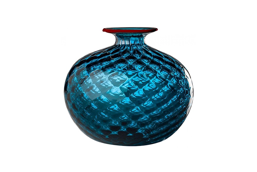 Vaso Monofiore Balloton vetro di Murano orizzonte con filo rosso Venini