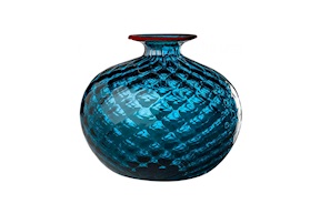 Vase Monofiore Balloton Murano glass horizon with red ring Venini