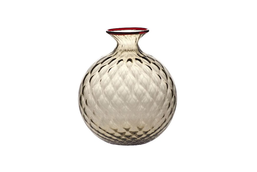 Vaso Monofiore Balloton vetro di Murano talpa con filo rosso Venini