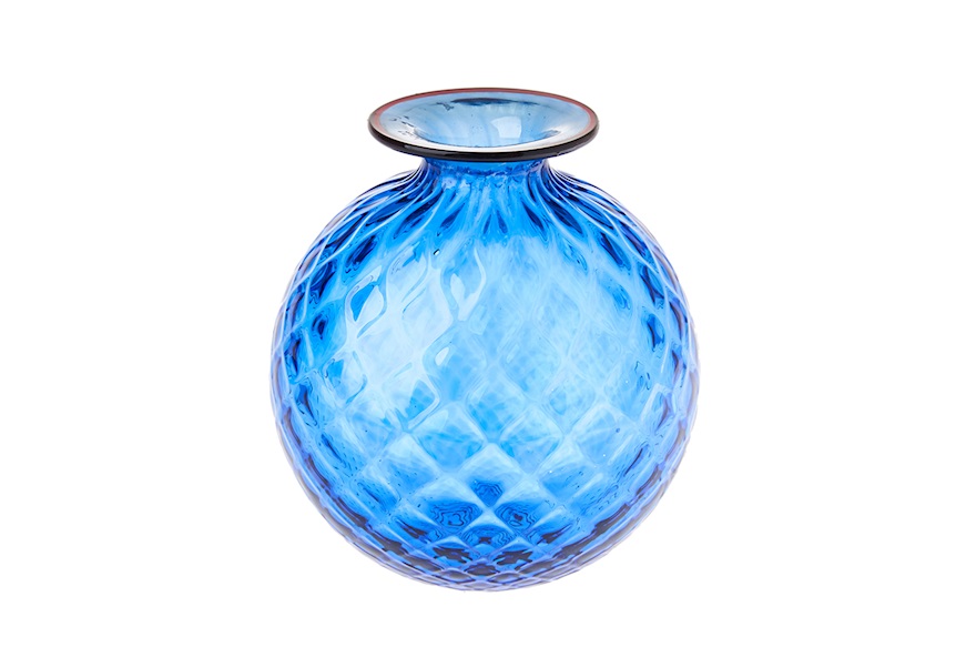 Vaso Monofiore Balloton vetro di Murano zaffiro con filo rosso Venini